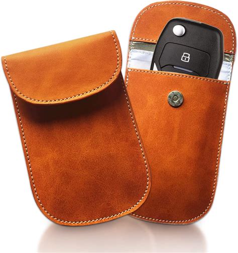 Genuine Leather Car Key Signal Blocker Case, Faraday Bag 